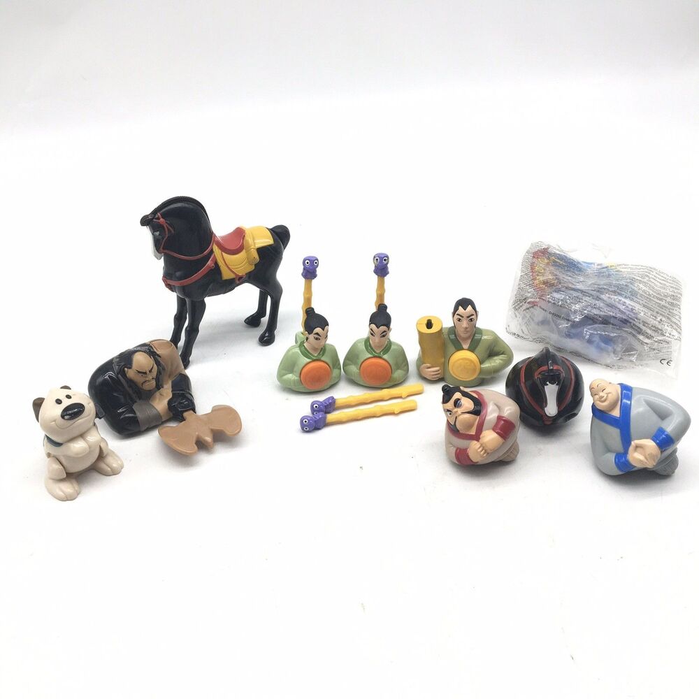1998 Disney Mulan McDonald's Happy Meal Toys Figures Lot Of 10 + Vtg Cake Topper